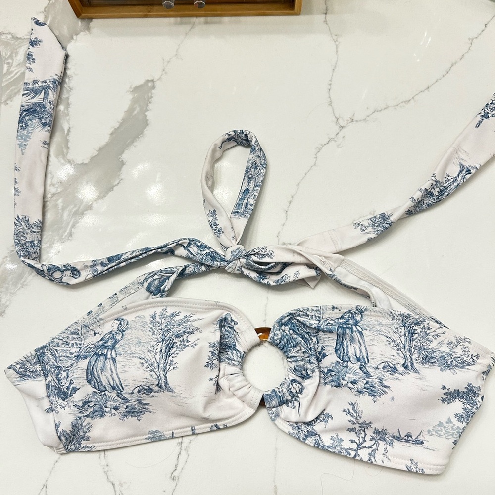 Toile de Jouy O Ring Bandeau Bikini Top